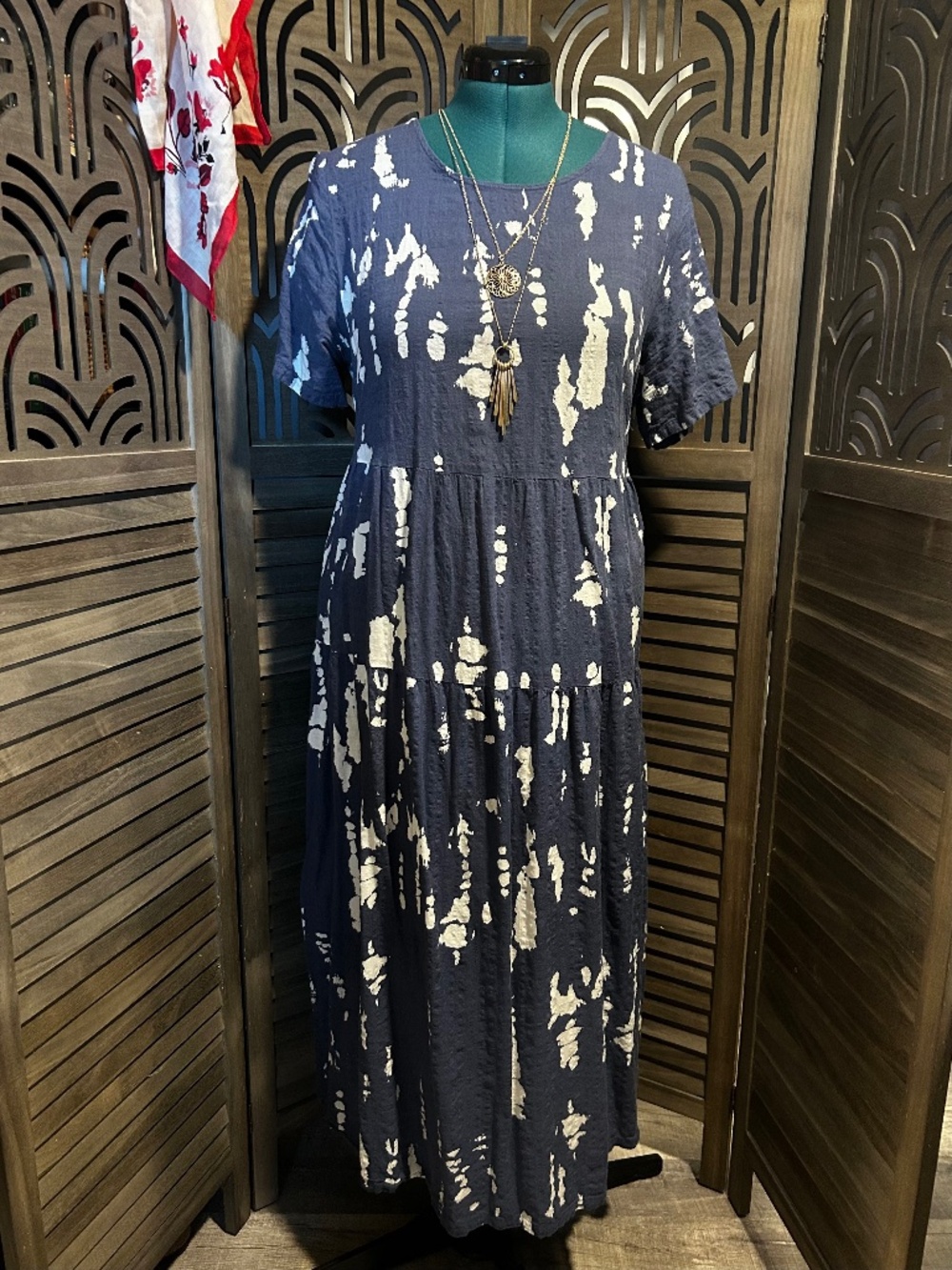 Yesno| Blue Tie-Dye Tiered Maxi Dress | XL | Textured Boho Cottagecore Coastal